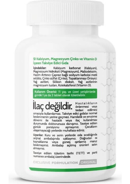 S1 Kalsiyum - Magnezyum - Çinko - Vitamin D - 60 Tablet
