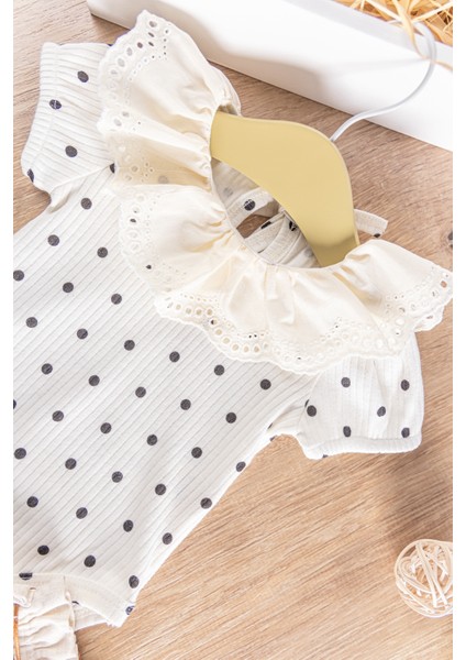 Puantiye Desenli Güpürlü 2'li Kız Bebek Tulum Takım fiyatları