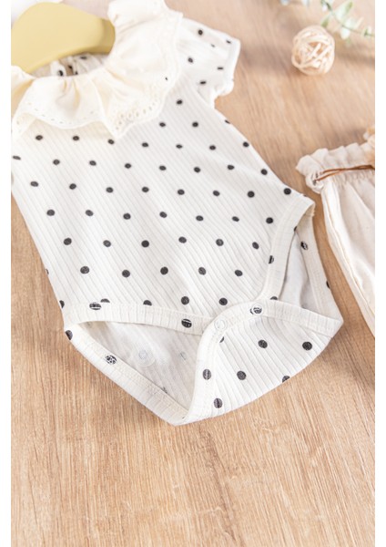 Puantiye Desenli Güpürlü 2'li Kız Bebek Tulum Takım modelleri