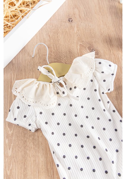 Puantiye Desenli Güpürlü 2'li Kız Bebek Tulum Takım fırsatları