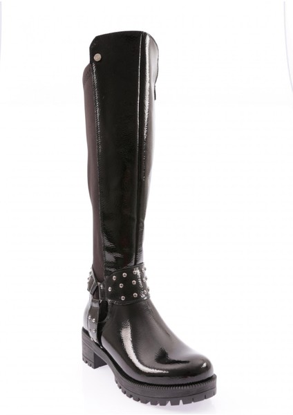 607-22K Kadin Bilek Tokali Zincir Detayli Arkasi Stretch Knee High Flats Çizme fiyatları