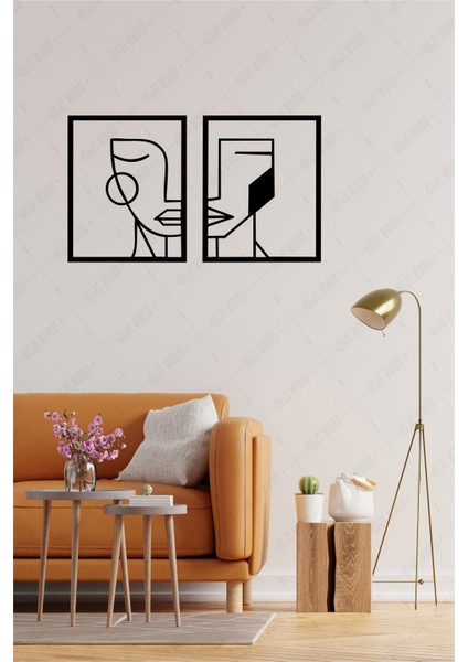 2li Kadın Erkek Yüzü Minimalist Ahşap Tablo