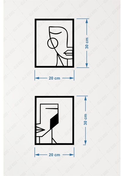 2li Kadın Erkek Yüzü Minimalist Ahşap Tablo