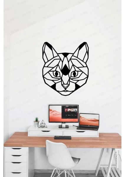 Geometrik Kedi Figürlü Dekoratif Tablo Ahşap Duvar Süsü