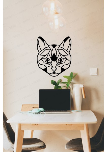Geometrik Kedi Figürlü Dekoratif Tablo Ahşap Duvar Süsü