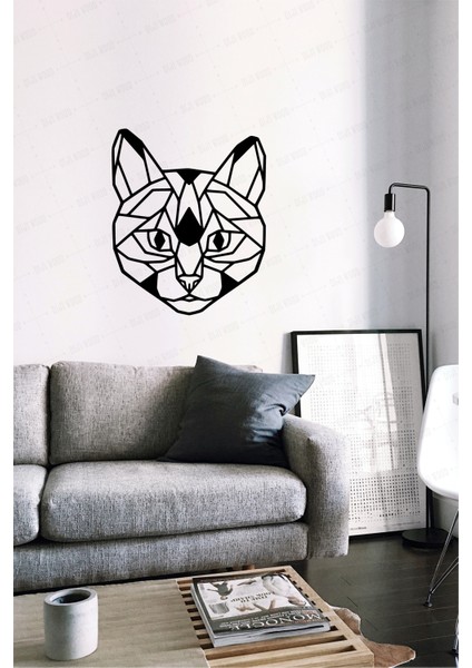 Geometrik Kedi Figürlü Dekoratif Tablo Ahşap Duvar Süsü