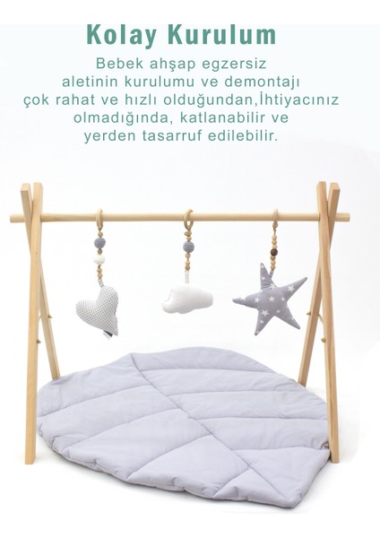 Doğal Ahşap Bebek Egzersiz Aleti, Bebek Ahşap Oyun Alanı, 3'lü El Yapımı Oyuncak ve Oyun Matı Seti