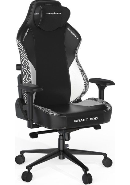 Dxracer Craft Pro Siyah Beyaz Geometrik Desenli Ofis ve Oyuncu Koltuğu