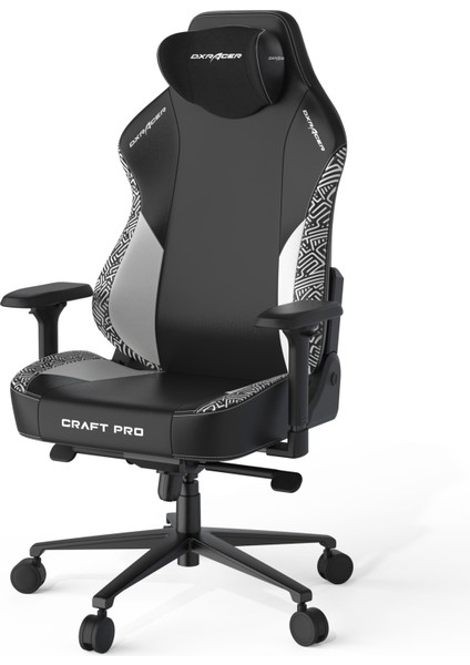 Dxracer Craft Pro Siyah Beyaz Geometrik Desenli Ofis ve Oyuncu Koltuğu