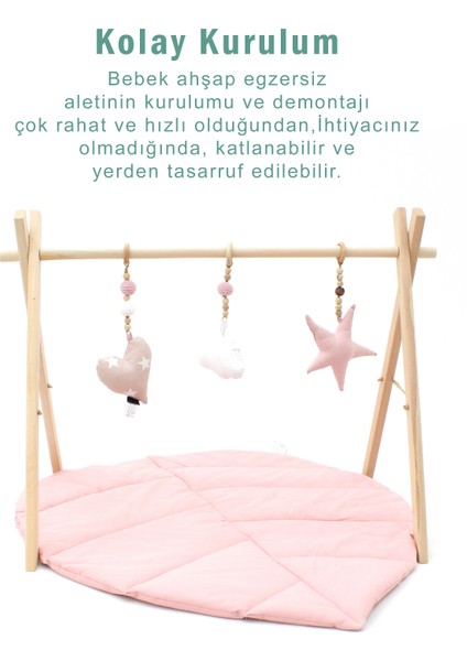 Doğal Ahşap Bebek Egzersiz Aleti, Bebek Ahşap Oyun Alanı, 3'lü El Yapımı Oyuncak ve Oyun Matı Seti fiyatları