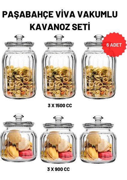 6 Lı Paşabahçe Viva Vakumlu Cam Kavanoz Seti