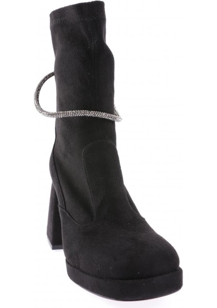 4064 Strech Yuvarlak Burun Platin Taş Aksesuarli Topuklu Kadin Çizme fiyatları