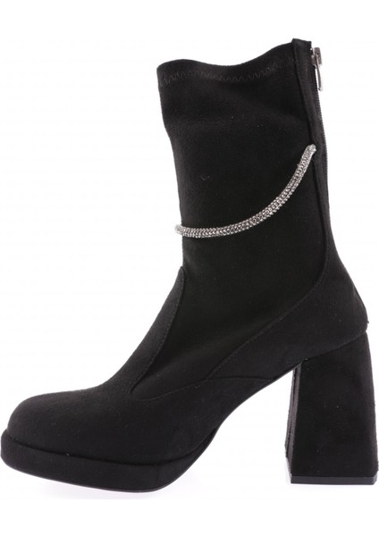 4064 Strech Yuvarlak Burun Platin Taş Aksesuarli Topuklu Kadin Çizme modelleri