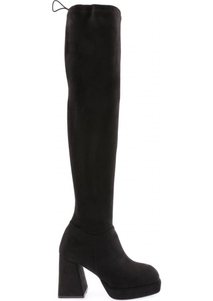 1900 Kadin Strech Detayli Fermuarli Knee High Topuklu Çizme