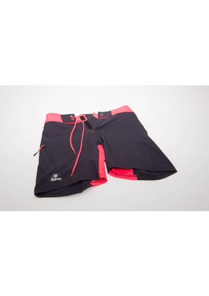 Erkek Kısa Deniz Şortu Boardshort Filesiz Sörf Meridyendukkan Siyah Turuncu Olaıan