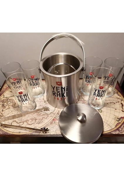 1937 Logolu Metal Buz Kovası ve 6 Adet Rakı Kadehi modelleri