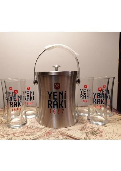 1937 Logolu Metal Buz Kovası ve 6 Adet Rakı Kadehi fırsatları