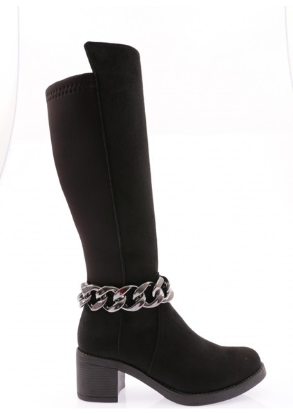 706-22K Kadin Bilek Zincir Detayli Arkasi Stretch Topuklu Çizme