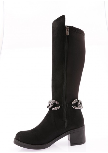 706-22K Kadin Bilek Zincir Detayli Arkasi Stretch Topuklu Çizme modelleri