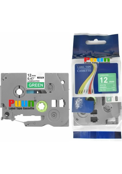 Brother P-Touch TZE-735 12MM x 8m Yeşil Üzerine Beyaz Muadil Laminasyon Etiket Şeridi
