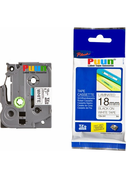 Brother P-Touch TZE-241 18MM x 8m Beyaz Üzerine Siyah Muadil Laminasyon Etiket Şeridi