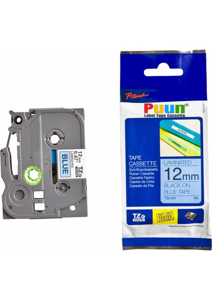 Brother P-Touch TZE-531 12MM x 8m Mavi Üzerine Siyah Muadil Laminasyon Etiket Şeridi