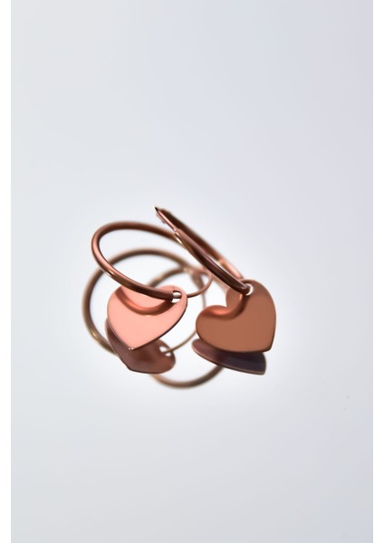 925 Ayar Gümüş Rose Kaplama Plaka Kalp Figürlü Halka Küpe fiyatları