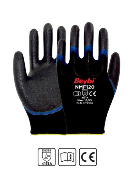 NMF120 9 Beden 12Lİ Mikro Köpük 1-2 Nitril Kaplı Polyester Örgü Eldiven