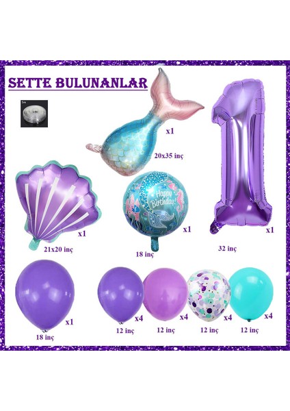Deniz Kızı Temalı Doğum Günü Parti Kutlama Seti Konsept 1
