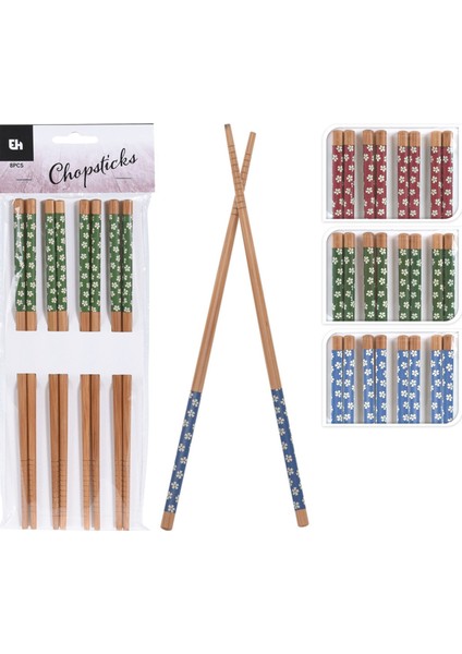 Desenli Bambu Chopstick Set 8 Parça 22.5 x 0,7