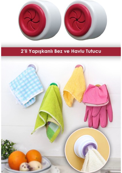 Pratik 2'li Silikon Mutfak Havlu Bez Tutucu Yapışkanlı Havlu Askısı Bez Mutfak Banyo Askısı