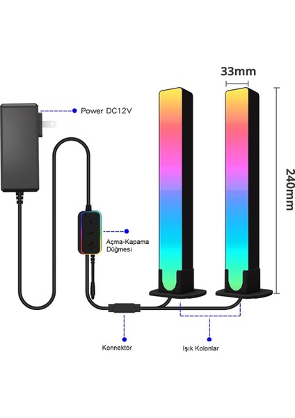 Yenitech-Wifi LED Işık Çubuğu Rgb Atmosfer Ortam Müzik Tv Oyun Senkronizasyon Dekorasyon Gece Lambası