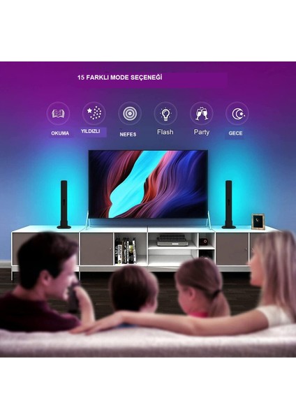 Yenitech-Wifi LED Işık Çubuğu Rgb Atmosfer Ortam Müzik Tv Oyun Senkronizasyon Dekorasyon Gece Lambası