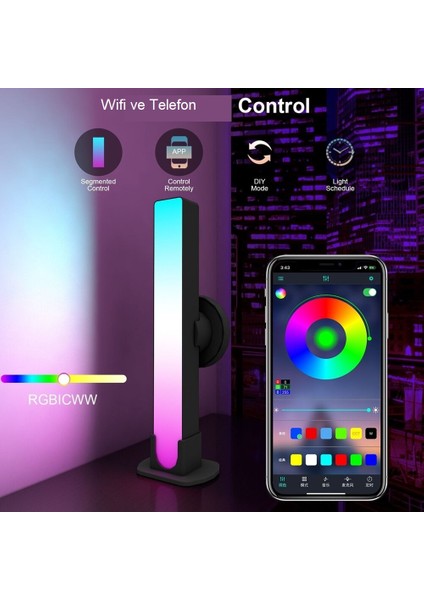 Yenitech-Wifi LED Işık Çubuğu Rgb Atmosfer Ortam Müzik Tv Oyun Senkronizasyon Dekorasyon Gece Lambası