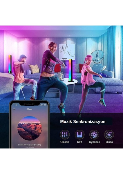 Yenitech-Wifi LED Işık Çubuğu Rgb Atmosfer Ortam Müzik Tv Oyun Senkronizasyon Dekorasyon Gece Lambası