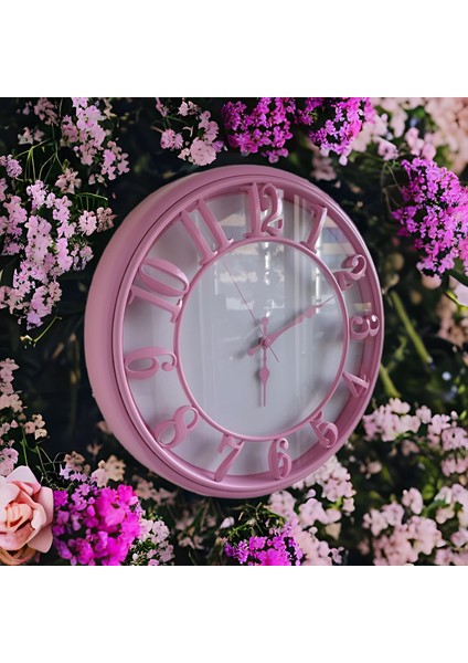 Pembe Beyaz Mutfak Ofis Salon Otel Duvar Saati Plastik 40 cm K9