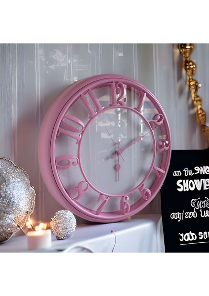 Pembe Beyaz Mutfak Ofis Salon Otel Duvar Saati Plastik 40 cm K9 modelleri