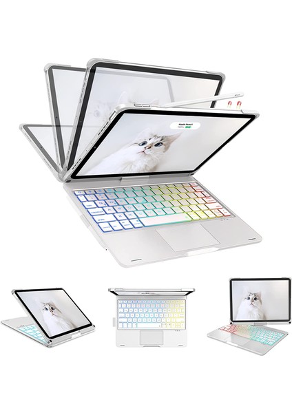 MTK Moveteck Apple Ipad Pro 12.9" 5. 6. Nesil 2021/2022 Uyumlu Klavye Gökkuşağı Aydınlatmalı Kalem Tutucu Pencil Holder Magic Keyboard Magnetik Case