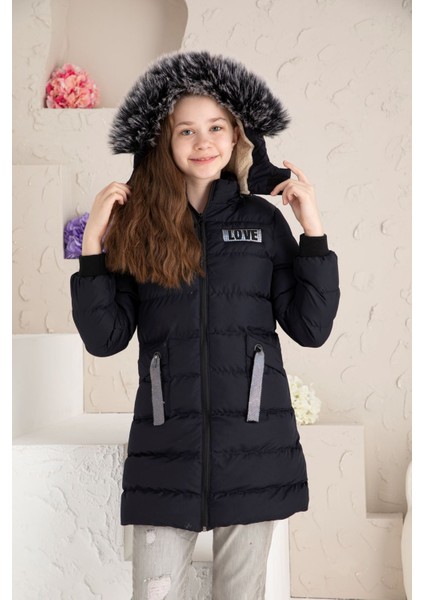 Love Baskılı Içi Yünlü Kız Çocuk Mont modelleri