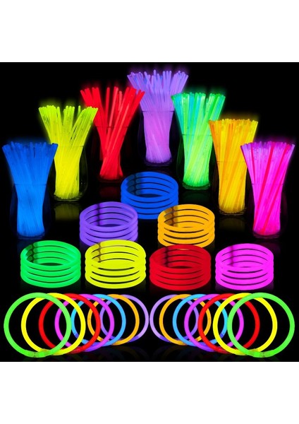 1.kalite 100 Adet Glow Stick Işıklı Fosfor Çubuk Işıklı Bileklik Işıklı Kolye Işıklı Çubuk Neon Işık