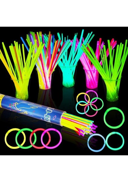 1.kalite 100 Adet Glow Stick Işıklı Fosfor Çubuk Işıklı Bileklik Işıklı Kolye Işıklı Çubuk Neon Işık