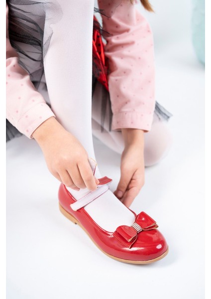 Fiyonklu Kırmızı Kız Çocuk Babet modelleri