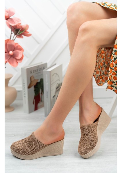 Dolgu Topuk Önü Kapalı Örgülü Kadın Terlik modelleri