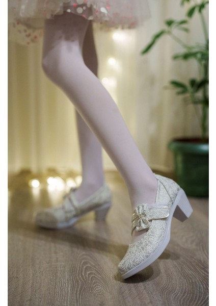 Topuklu Gri Sarmaşık Kız Çocuk Ayakkabı