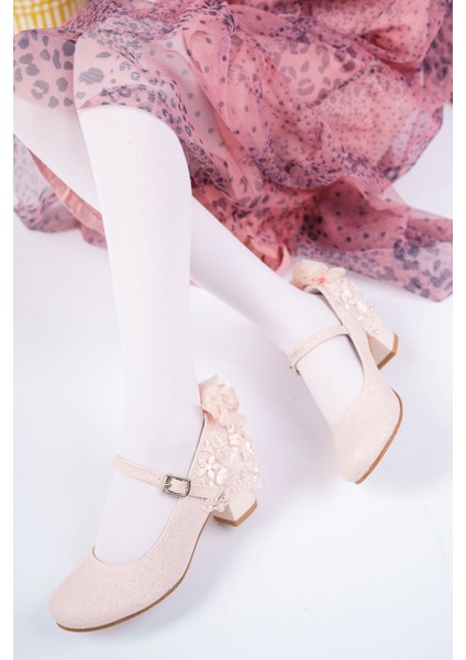 Topuklu Pudra Simli Kız Çocuk Ayakkabı fiyatları