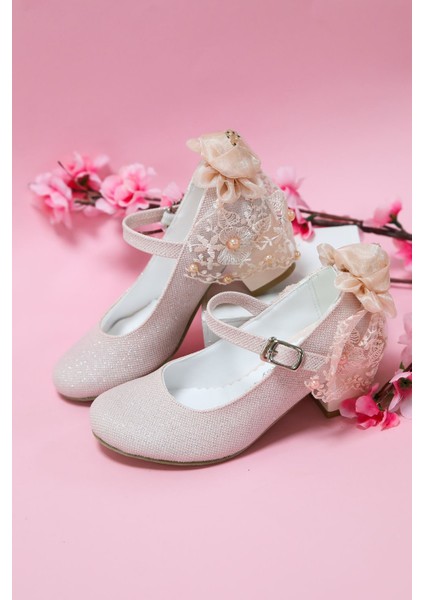 Topuklu Pudra Simli Kız Çocuk Ayakkabı fırsatları