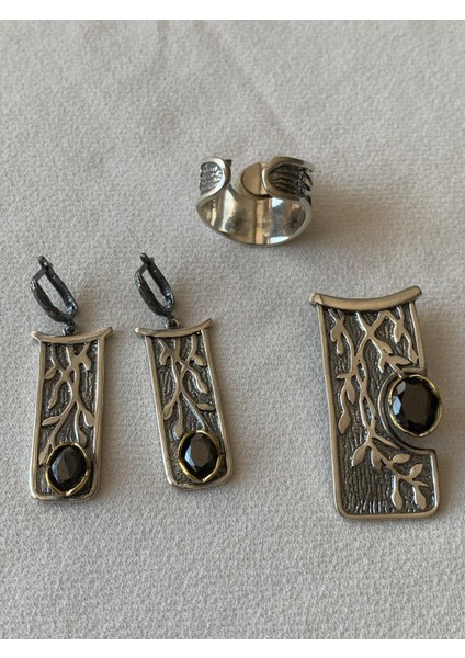 Oniks Taşlı Gümüş Otantik Set