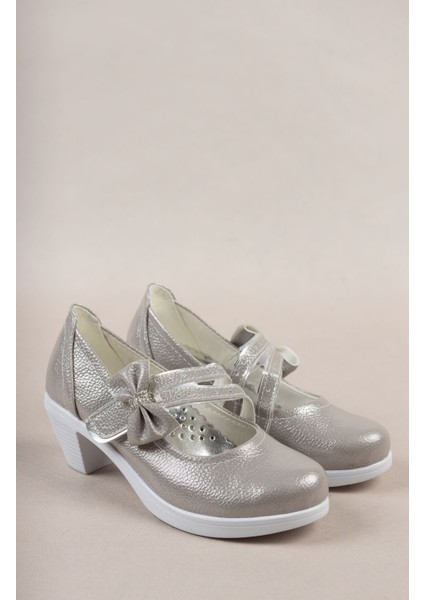 Topuklu Çatal Baretli Gümüş Kız Çocuk Ayakkabı fiyatları