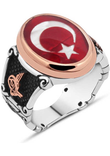 Mineli Türk Bayrağı Erkek Yüzük