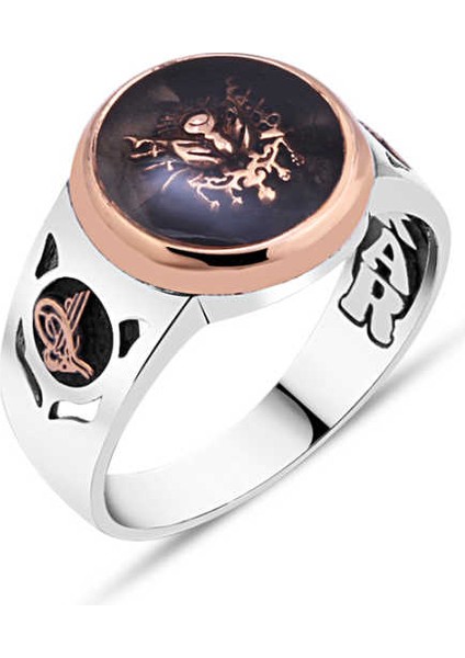 Osmanlı Armalı Siyah Mineli Erkek Yüzük